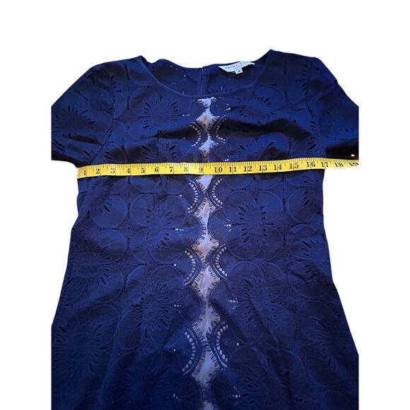 Trina Turk Short Sleeved Illusion Indigo Dress - Size 8 - Picture 9 of 12